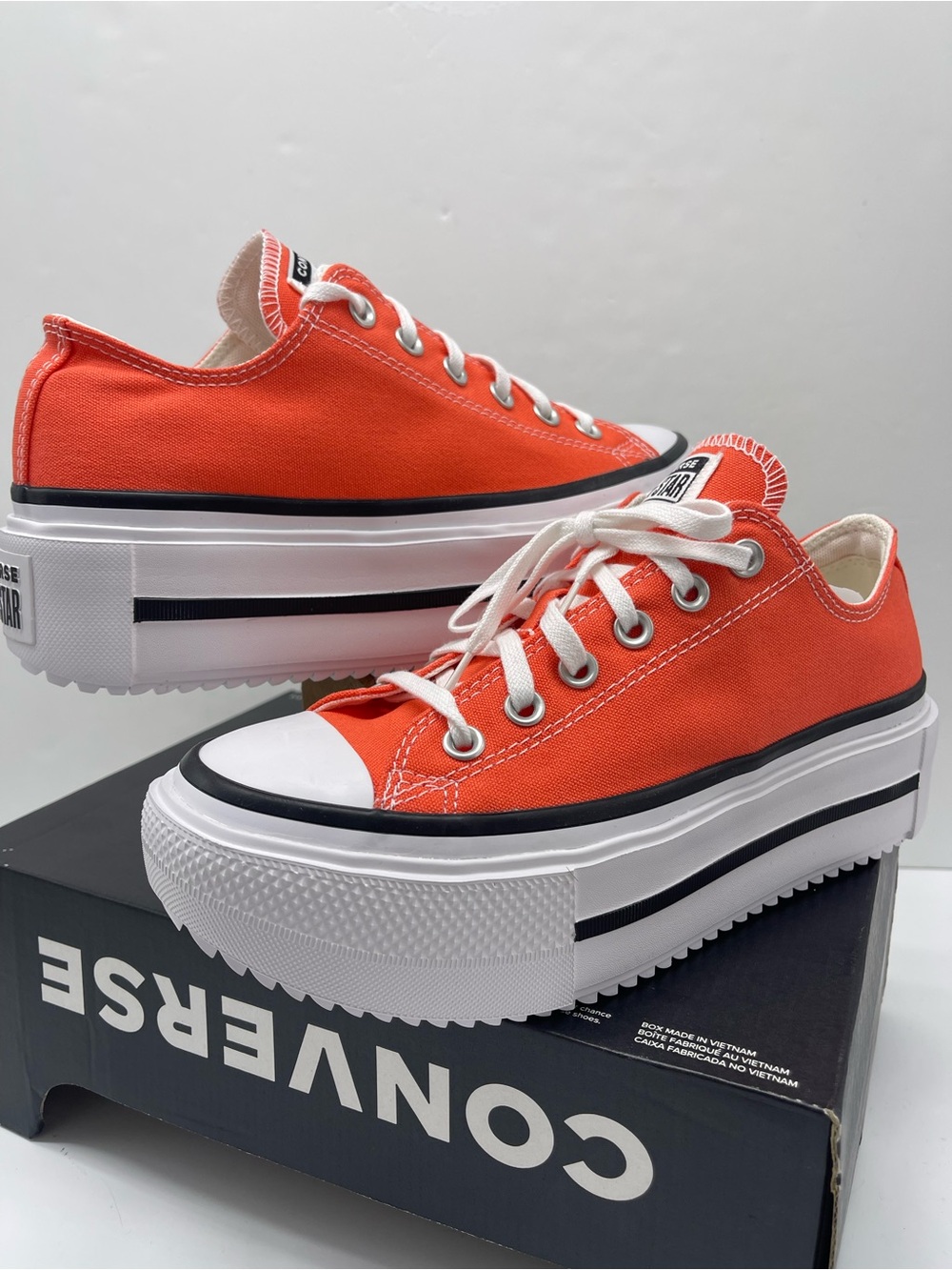 Converse WMNS CTAS LIFT DOUBLE STACK OX VERMILLION RED/WHITE Platform Sneakers - Picture 11 of 16